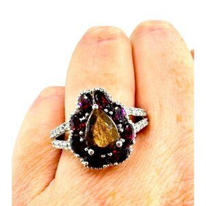 NWT Chuck Clemency Sterling Silver Chocolate Sapphire Garnet Ring Size 10